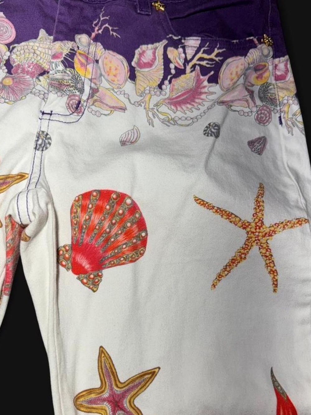 Versace Purple High-Waist Jeans with Gold Medusa Button - Picture 5 of 7